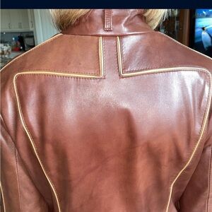 Brown Leather Jacket with Tan Accents